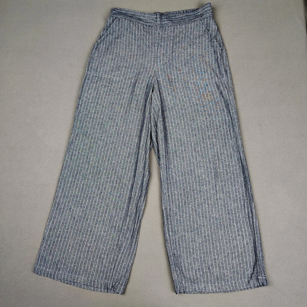 Max Studio Linen Blend Wide Leg Trouser Women XL Blue Striped Costal Cruise Pant